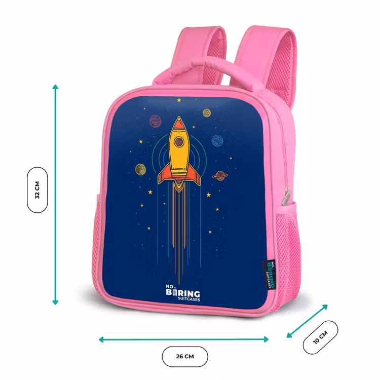 Kinderrucksack - Rosa - Rakete - Planeten - Sterne — 2