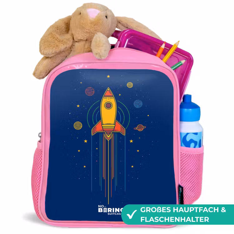 Kinderrucksack - Rosa - Rakete - Planeten - Sterne — 3