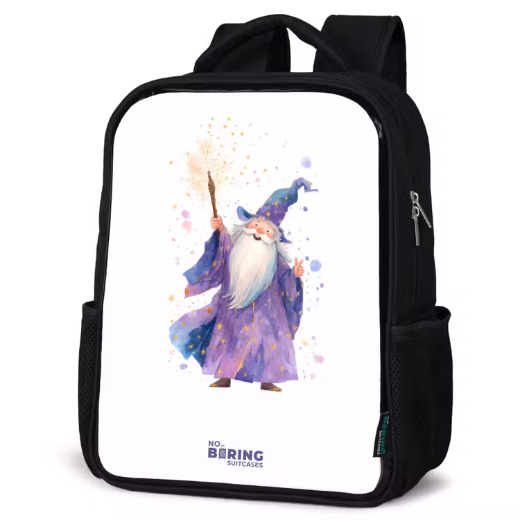 Kinderrucksack - Schwarz - Alter Magier mit Stab — 4
