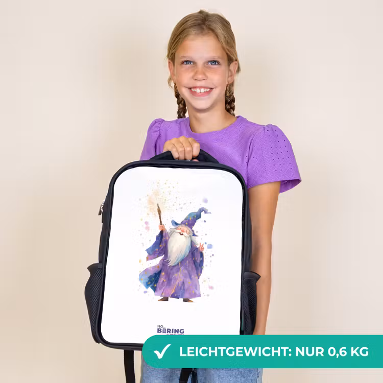 Kinderrucksack - Schwarz - Alter Magier mit Stab — 7