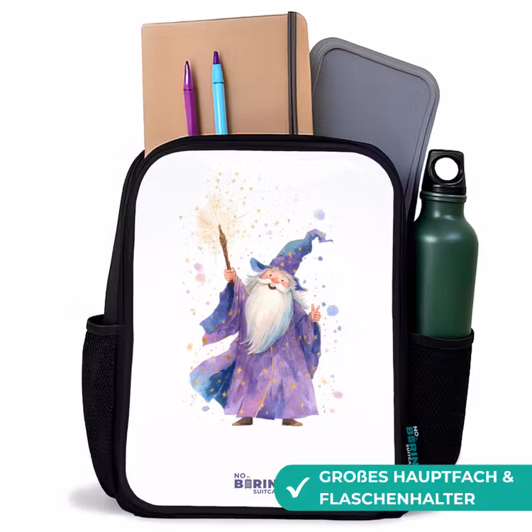 Kinderrucksack - Schwarz - Alter Magier mit Stab — 8