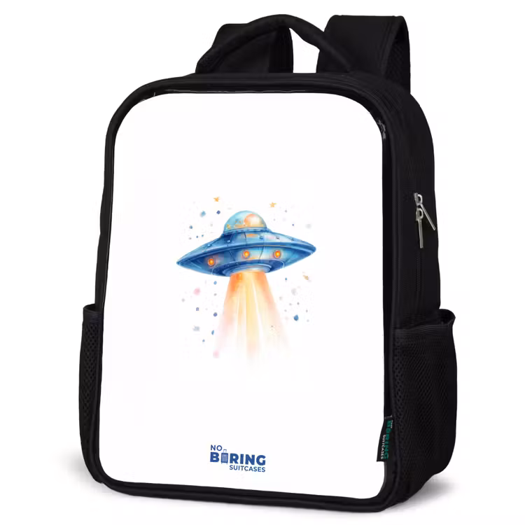 Kinderrucksack - Schwarz - Blaues Raumschiff mit Lichtstrahl — 4
