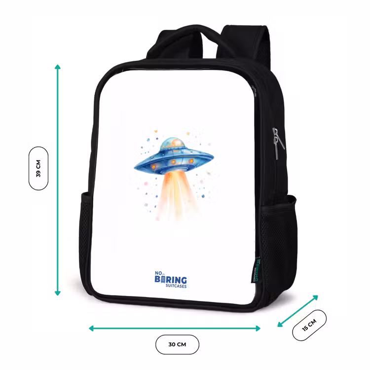 Kinderrucksack - Schwarz - Blaues Raumschiff mit Lichtstrahl — 6