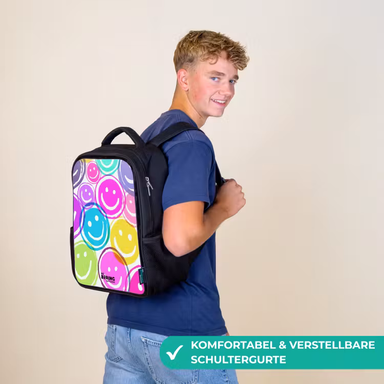 Kinderrucksack - Schwarz - Bunte Lächel-Explosion — 9