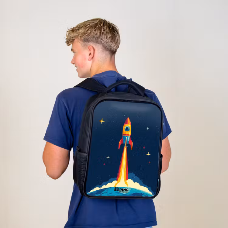 Kinderrucksack - Schwarz - Planet - Rakete - Sterne - Dunkelblau — 3