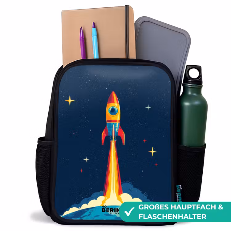 Kinderrucksack - Schwarz - Planet - Rakete - Sterne - Dunkelblau — 8