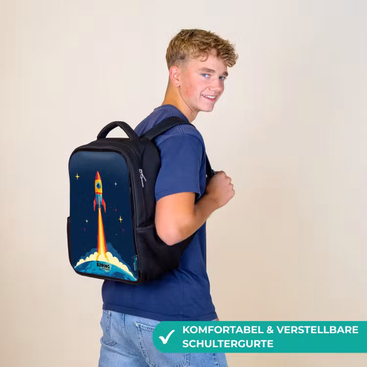 Kinderrucksack - Schwarz - Planet - Rakete - Sterne - Dunkelblau — 9