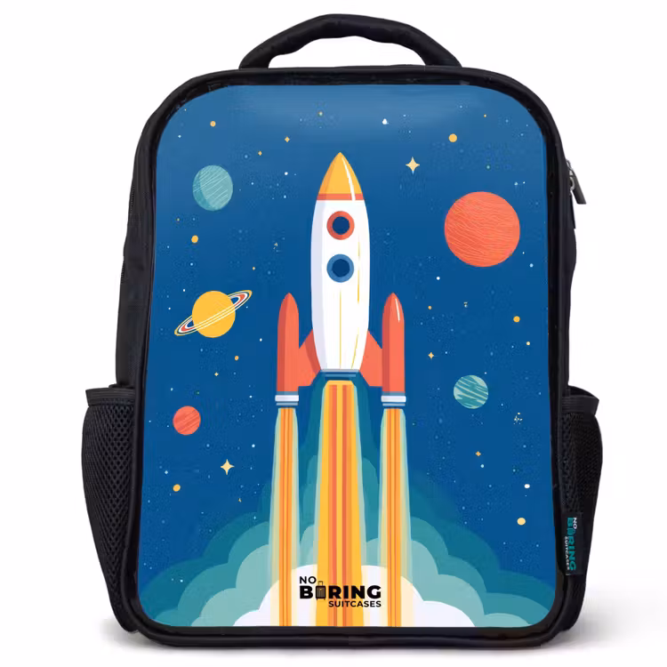 Kinderrucksack - Schwarz - Rakete - Planet - Sterne - Mehrfarbig — 1