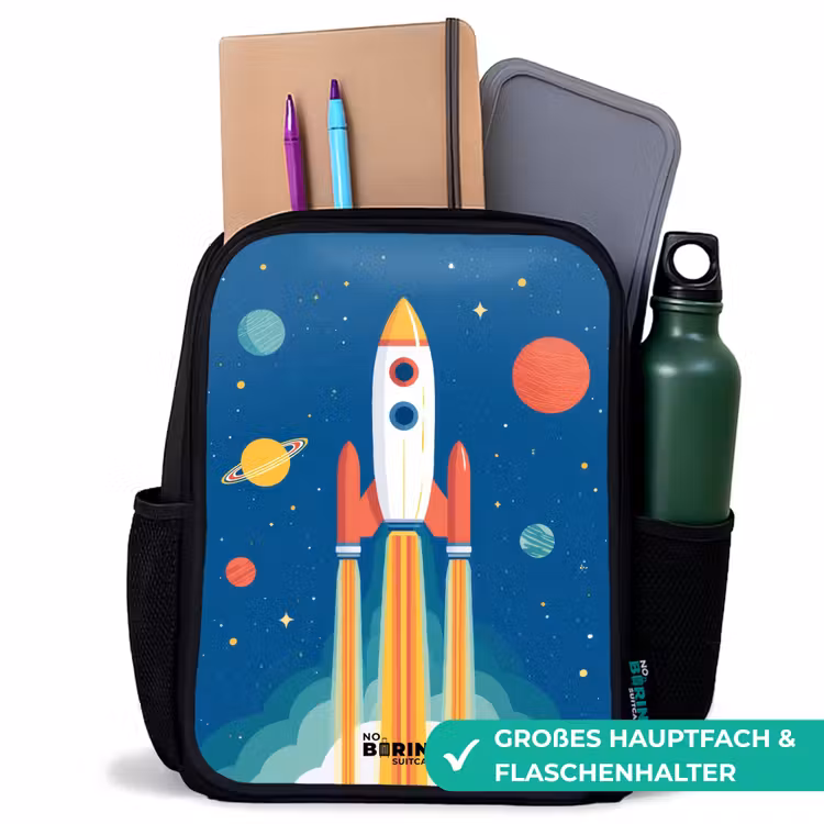 Kinderrucksack - Schwarz - Rakete - Planet - Sterne - Mehrfarbig — 8