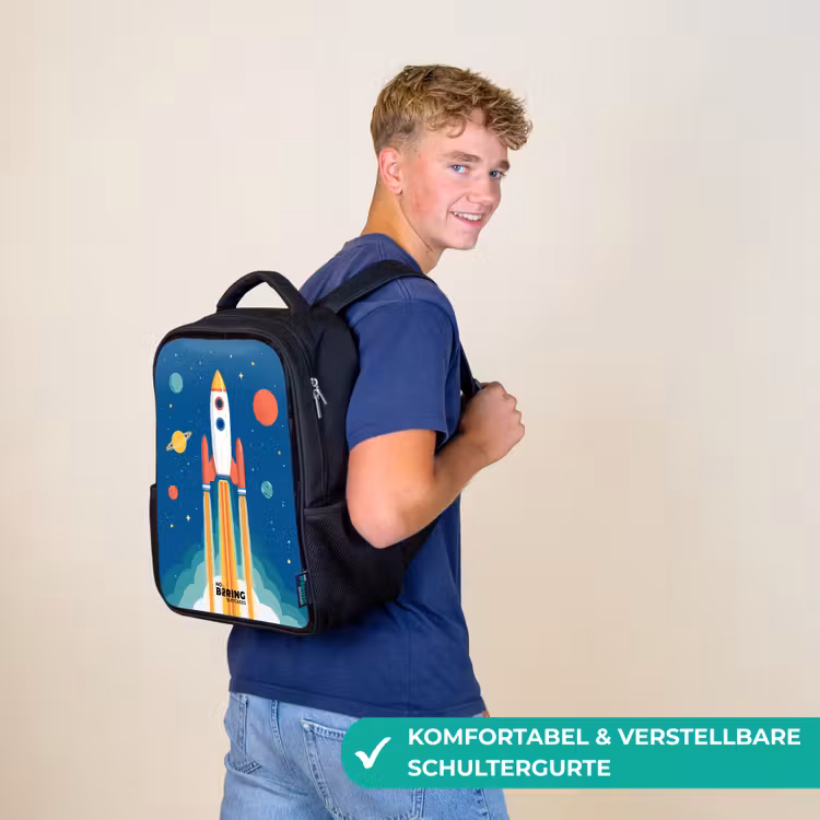 Kinderrucksack - Schwarz - Rakete - Planet - Sterne - Mehrfarbig — 9