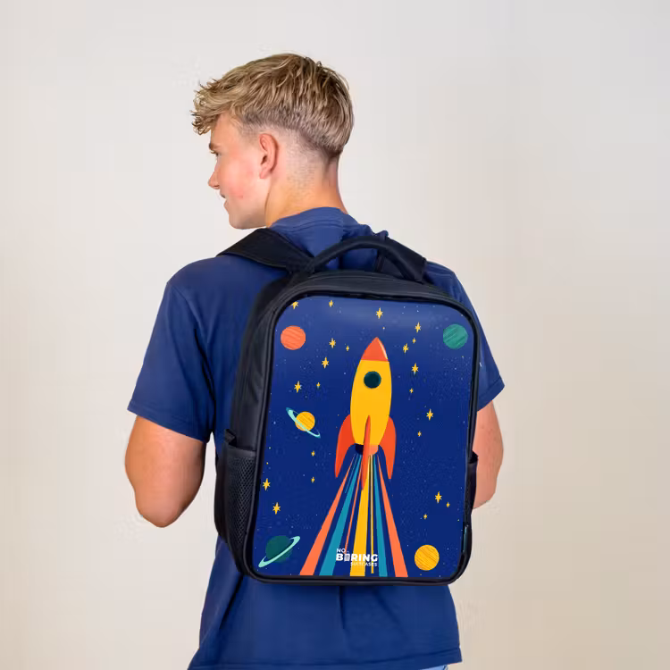 Kinderrucksack - Schwarz - Rakete - Sterne - Planet - Weltraum — 3