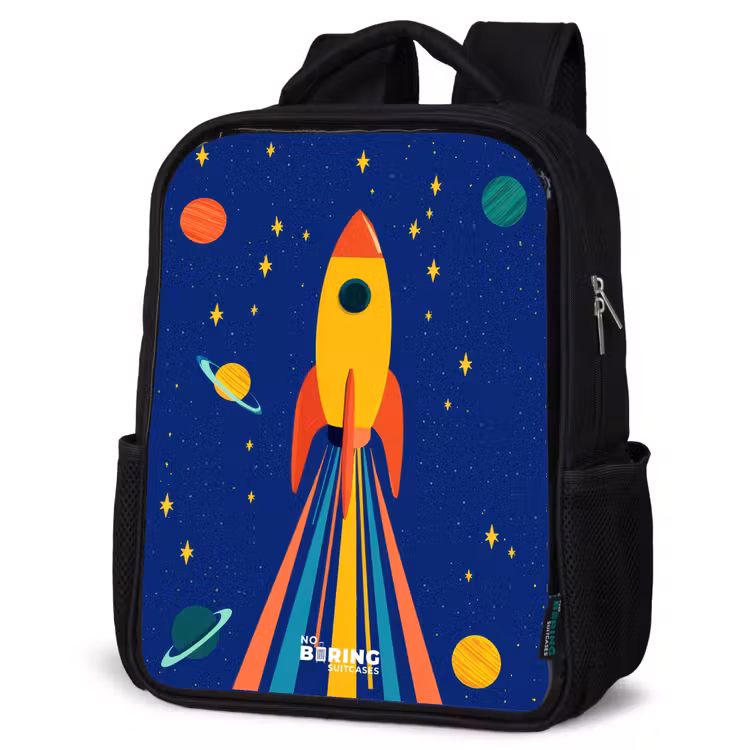 Kinderrucksack - Schwarz - Rakete - Sterne - Planet - Weltraum — 4