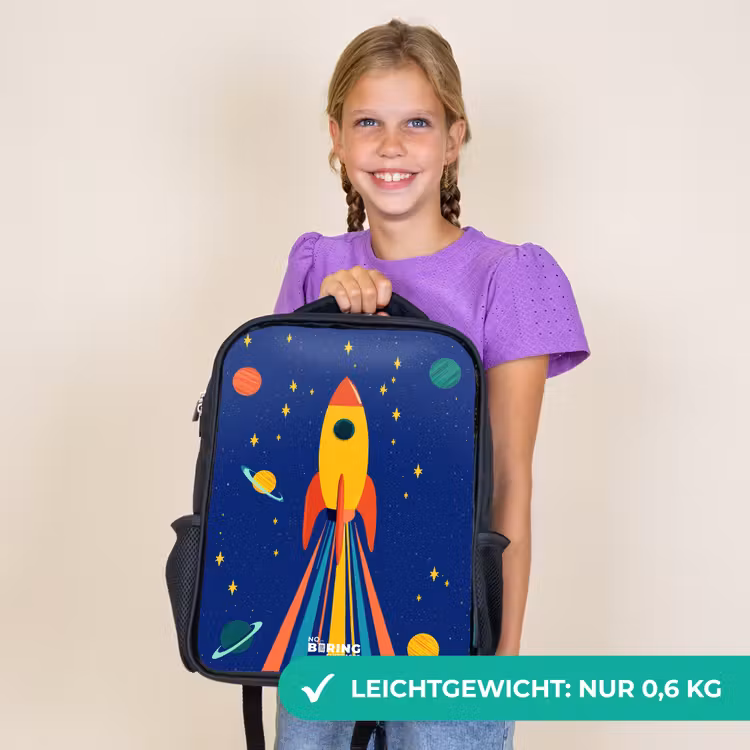 Kinderrucksack - Schwarz - Rakete - Sterne - Planet - Weltraum — 7