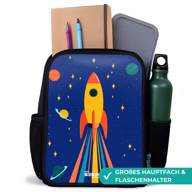 Kinderrucksack - Schwarz - Rakete - Sterne - Planet - Weltraum — 8