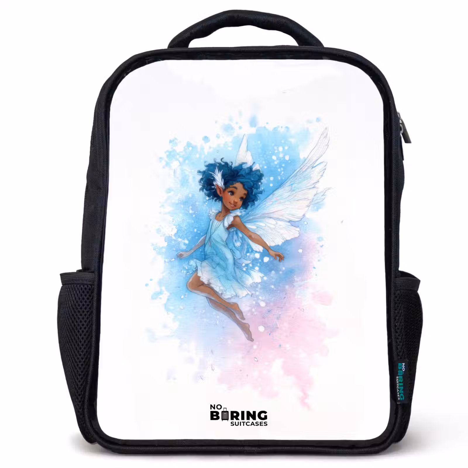 Kinderrucksack - Schwarz - Fliegende Fee in Blautönen — 1
