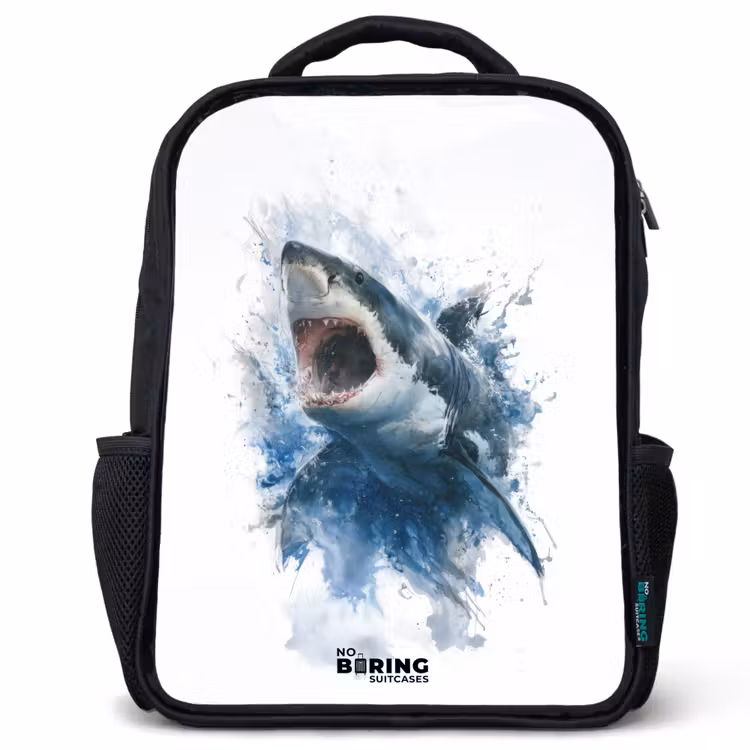 Kinderrucksack - Schwarz - Angreifender Hai in Aquarell — 1