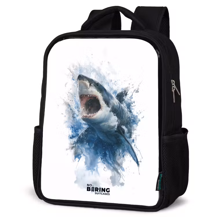 Kinderrucksack - Schwarz - Angreifender Hai in Aquarell — 4