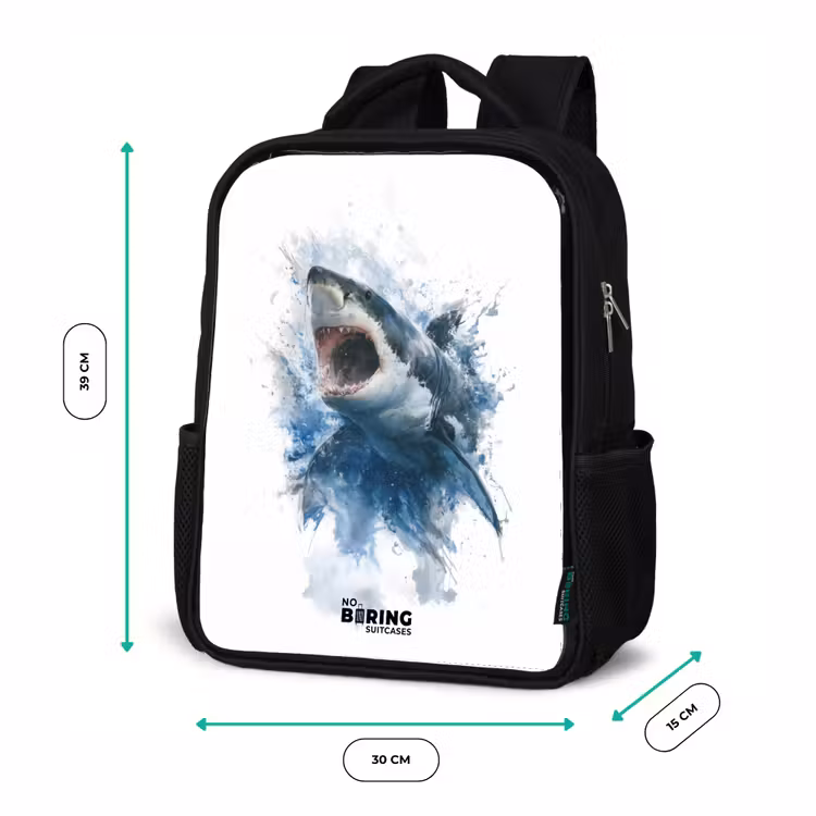 Kinderrucksack - Schwarz - Angreifender Hai in Aquarell — 6