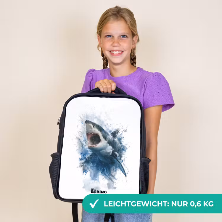 Kinderrucksack - Schwarz - Angreifender Hai in Aquarell — 7