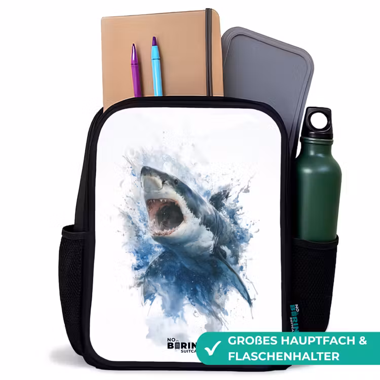 Kinderrucksack - Schwarz - Angreifender Hai in Aquarell — 8