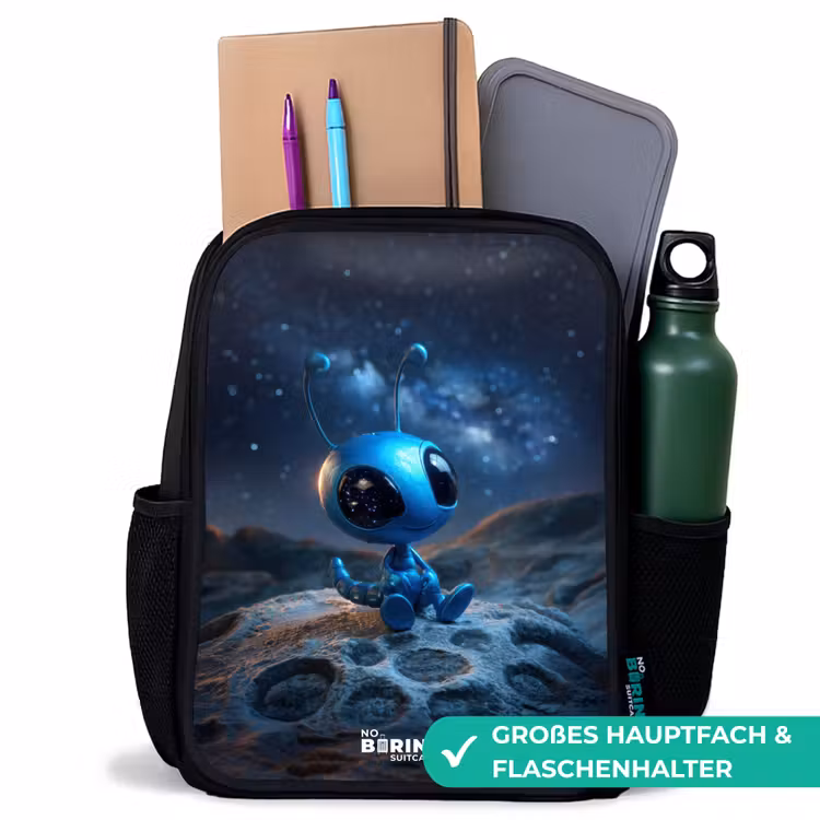 Kinderrucksack - Schwarz - Blaue außerirdische Kreatur unter dem Sternenhimmel — 8