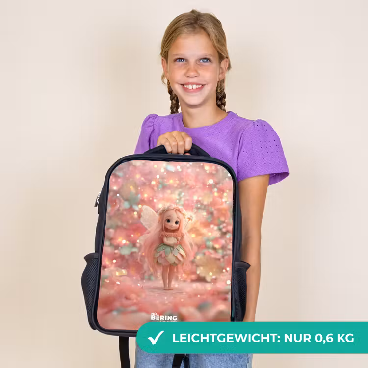 Kinderrucksack - Schwarz - Blumenfee in rosa Märchenwelt — 7