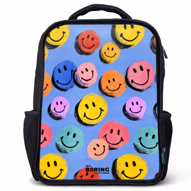 Kinderrucksack - Schwarz - Ein verspieltes und künstlerisches Muster aus bunten Smileys — 1