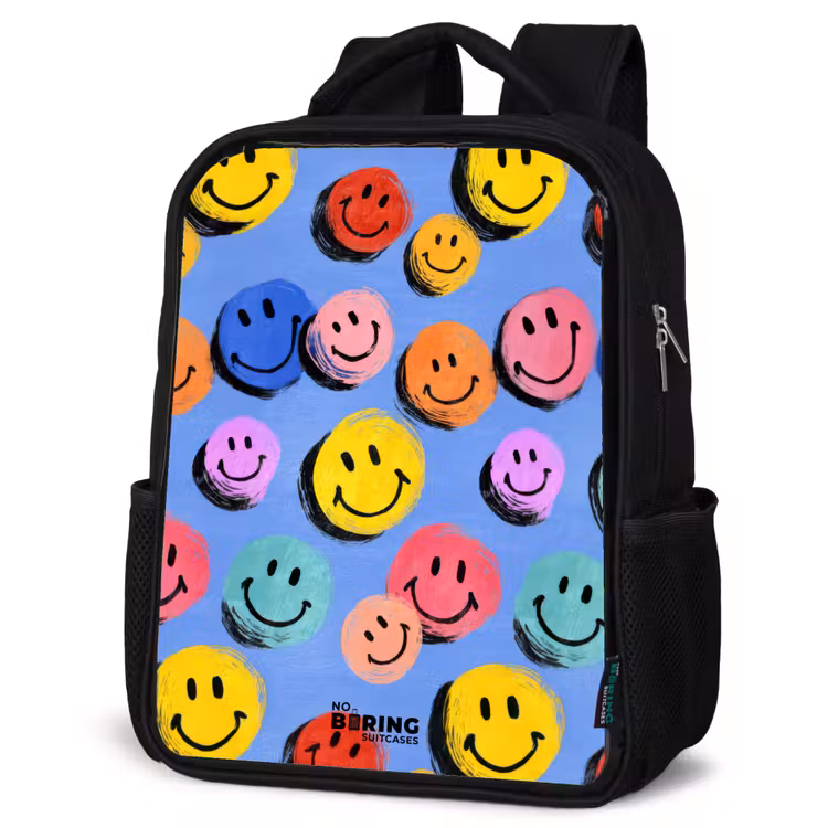 Kinderrucksack - Schwarz - Ein verspieltes und künstlerisches Muster aus bunten Smileys — 4
