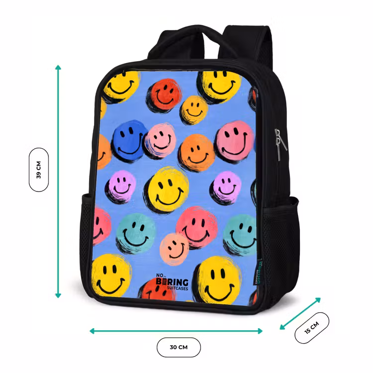 Kinderrucksack - Schwarz - Ein verspieltes und künstlerisches Muster aus bunten Smileys — 6