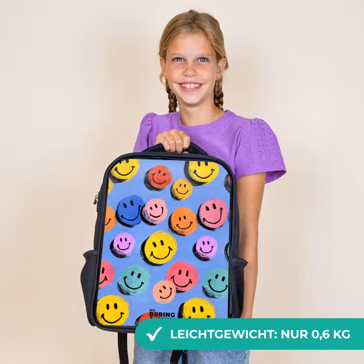 Kinderrucksack - Schwarz - Ein verspieltes und künstlerisches Muster aus bunten Smileys — 7