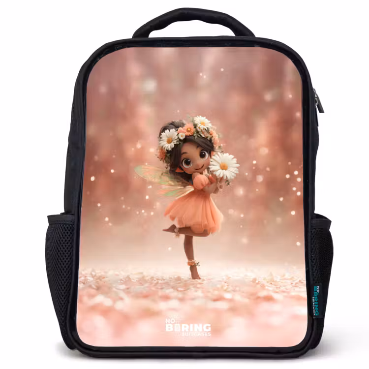 Kinderrucksack - Schwarz - Fee mit Gänseblümchen — 1