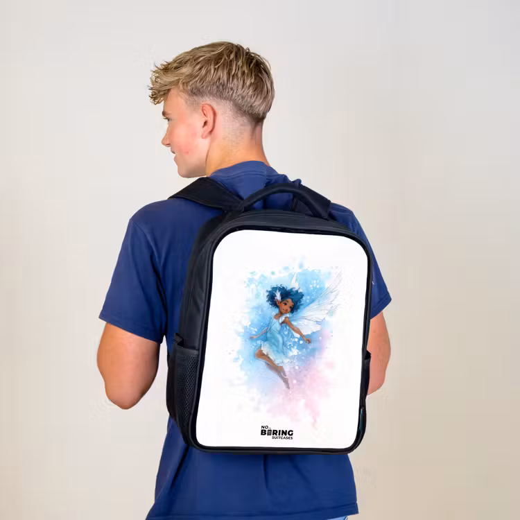 Kinderrucksack - Schwarz - Fliegende Fee in Blautönen — 3