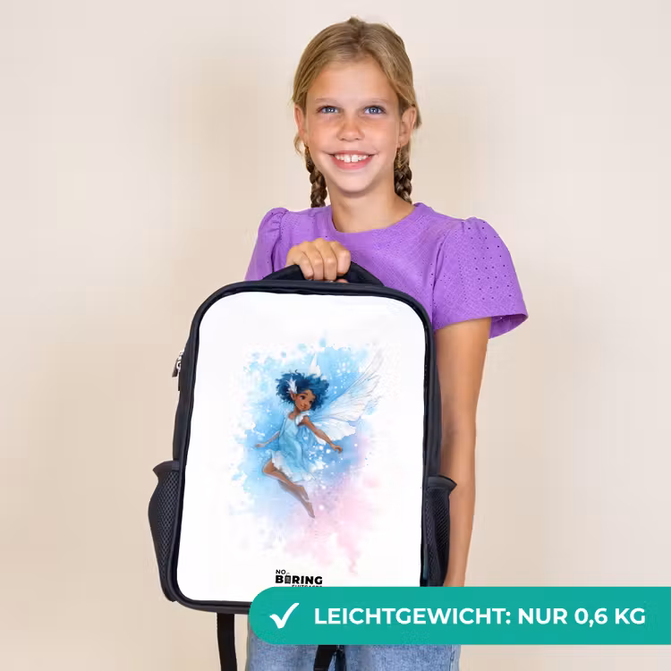 Kinderrucksack - Schwarz - Fliegende Fee in Blautönen — 7