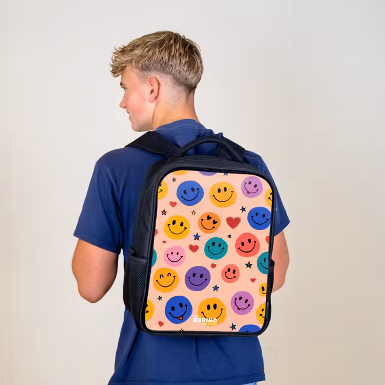 Kinderrucksack - Schwarz - Fröhliches Smiley-Muster — 3