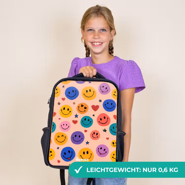 Kinderrucksack - Schwarz - Fröhliches Smiley-Muster — 7