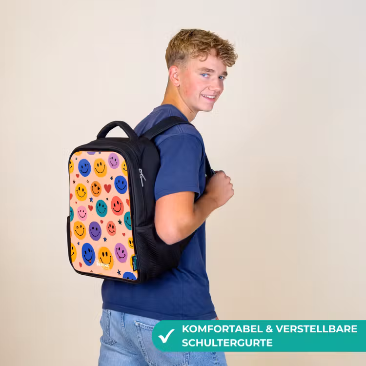 Kinderrucksack - Schwarz - Fröhliches Smiley-Muster — 9