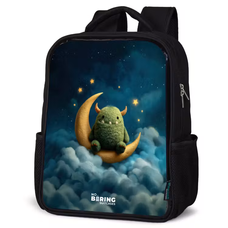 Kinderrucksack - Schwarz - Grünes Ungeheuer auf Mondsichel — 4
