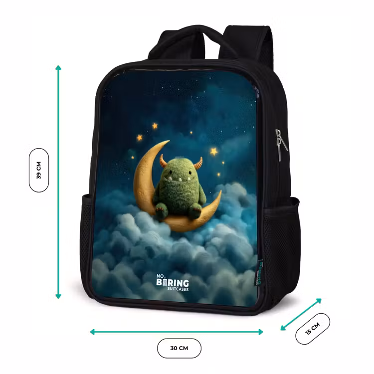 Kinderrucksack - Schwarz - Grünes Ungeheuer auf Mondsichel — 6