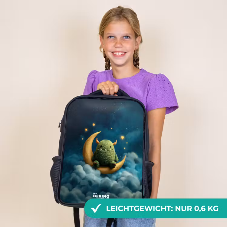 Kinderrucksack - Schwarz - Grünes Ungeheuer auf Mondsichel — 7