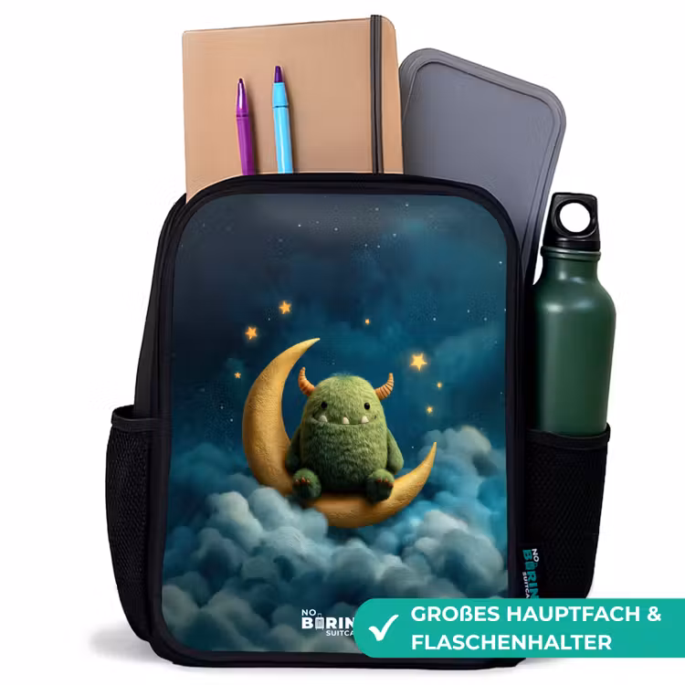 Kinderrucksack - Schwarz - Grünes Ungeheuer auf Mondsichel — 8