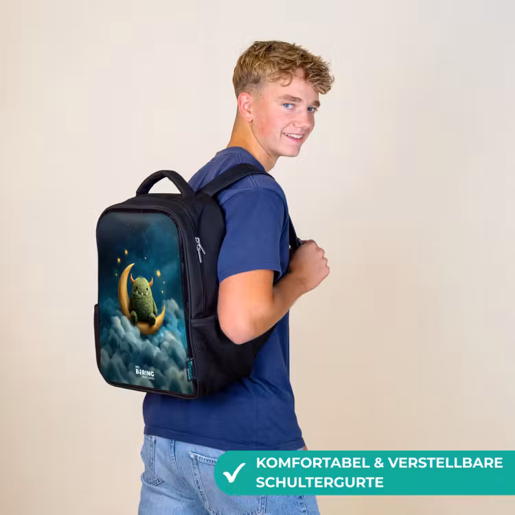 Kinderrucksack - Schwarz - Grünes Ungeheuer auf Mondsichel — 9