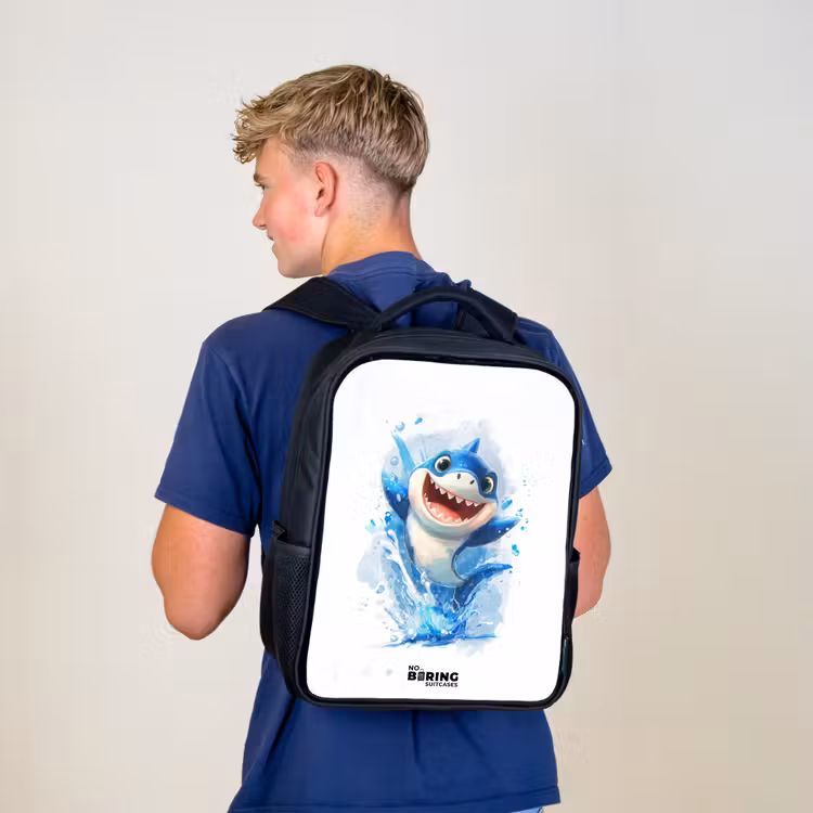 Kinderrucksack - Schwarz - Hai - Zähne - Wasser — 3
