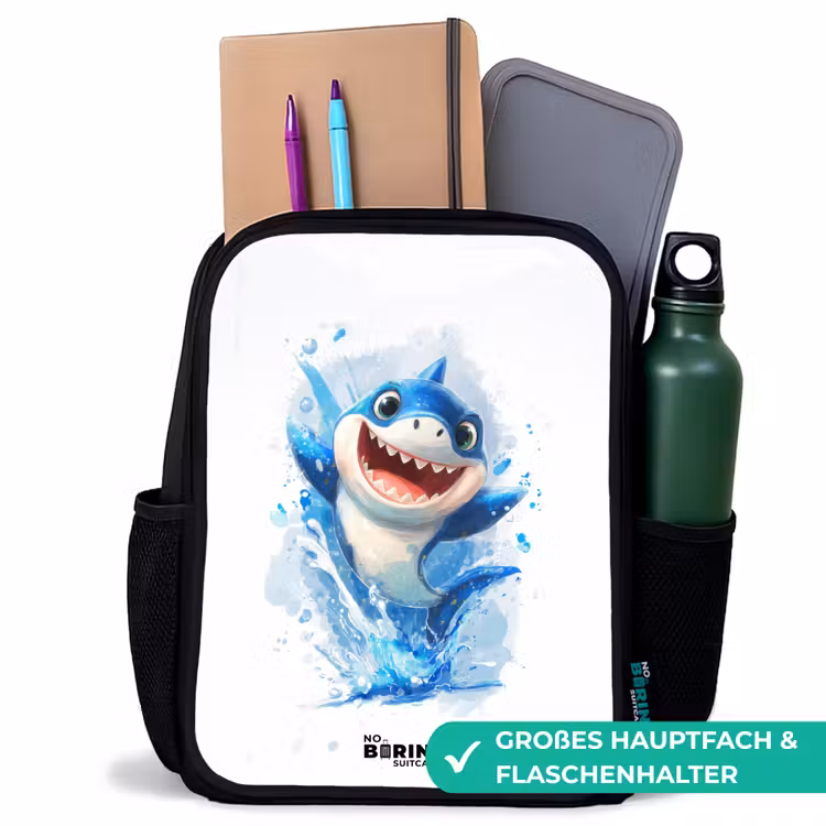 Kinderrucksack - Schwarz - Hai - Zähne - Wasser — 8