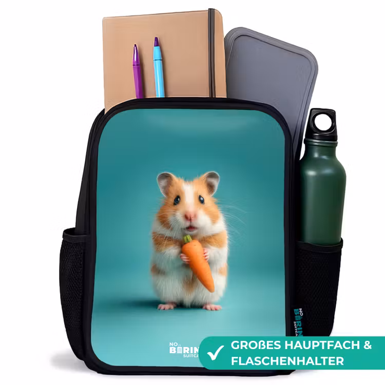 Kinderrucksack - Schwarz - Hamster - Karotte - Tier — 8