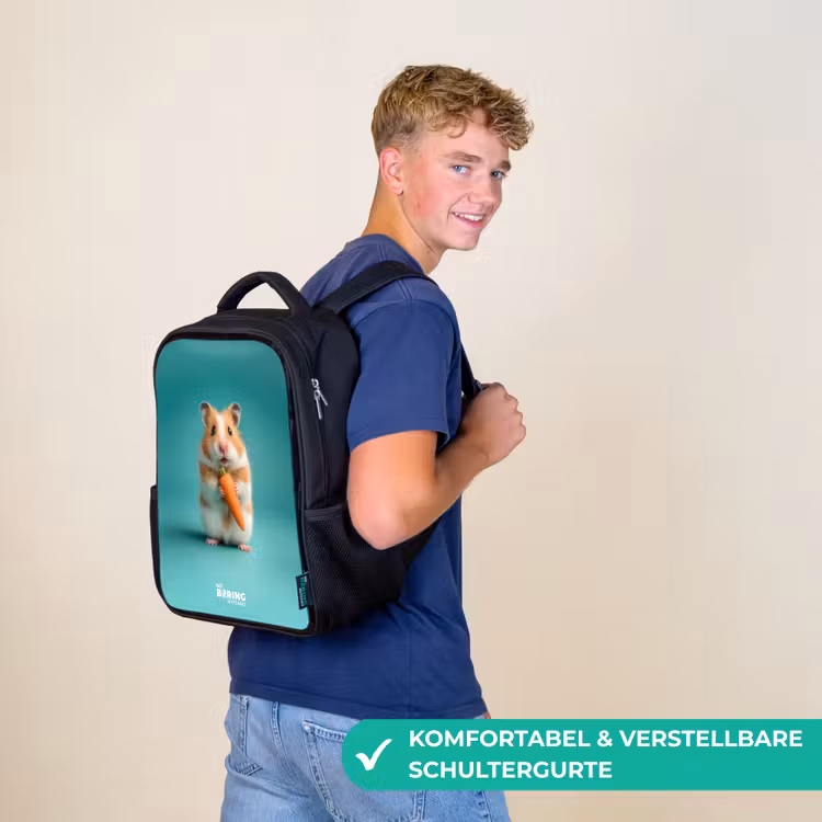Kinderrucksack - Schwarz - Hamster - Karotte - Tier — 9