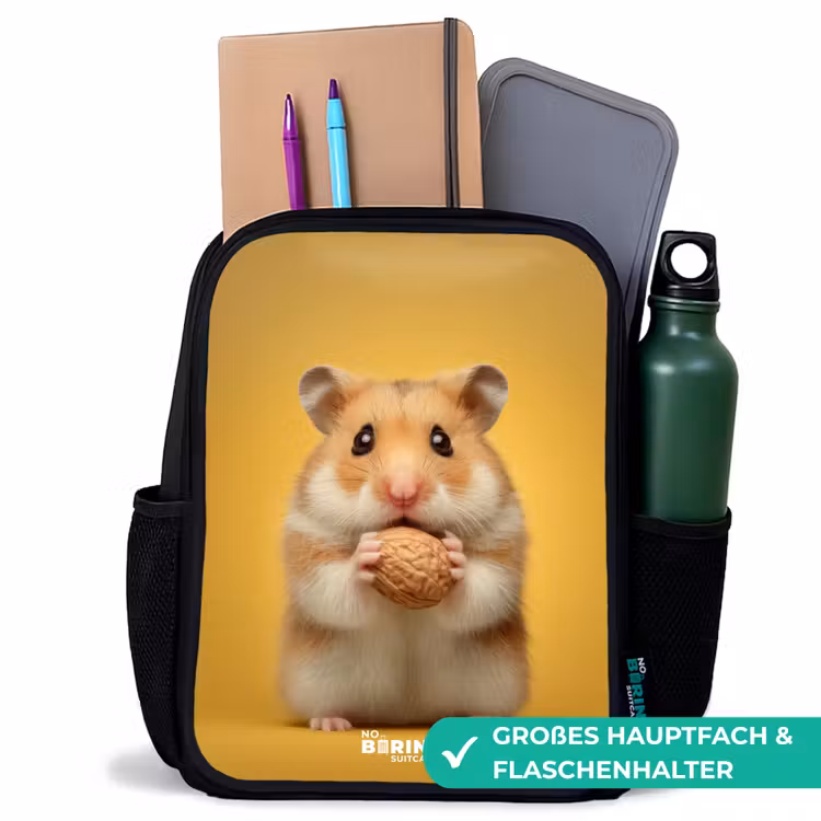 Kinderrucksack - Schwarz - Hamster - Walnuss - Tier — 8
