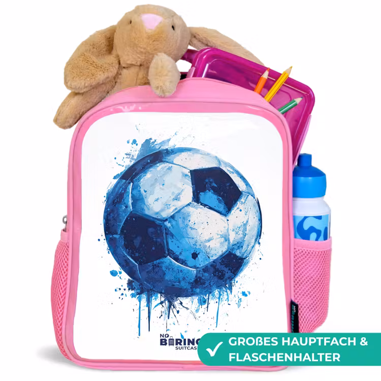 Kinderrucksack - Rosa - Fußball - Farbspritzer - Blau - Ball — 3