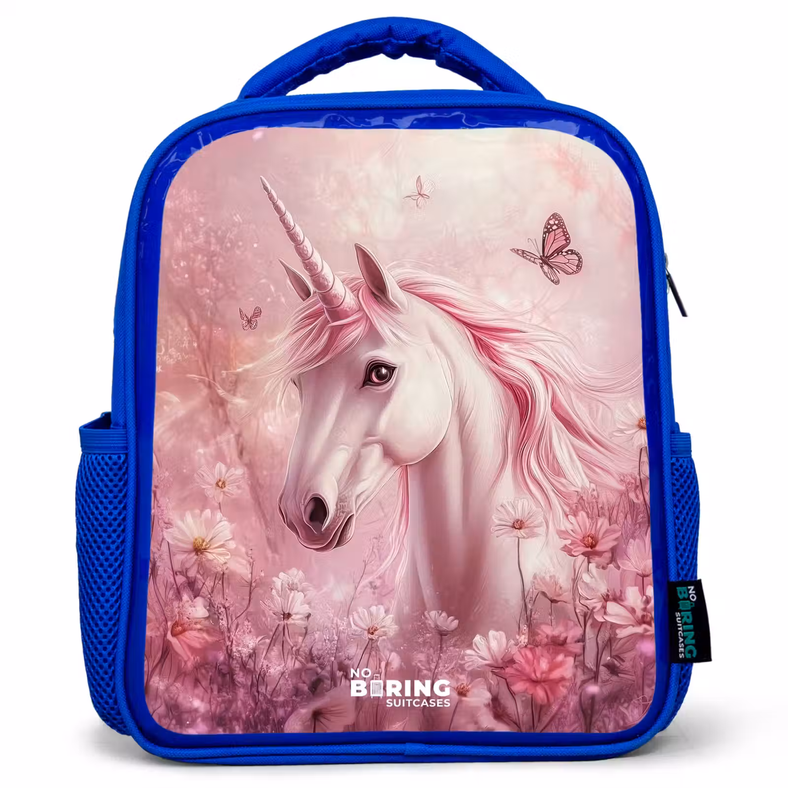Kinderrucksack - Blau - Einhorn - Rosa - Schmetterlinge - Blumen — 1