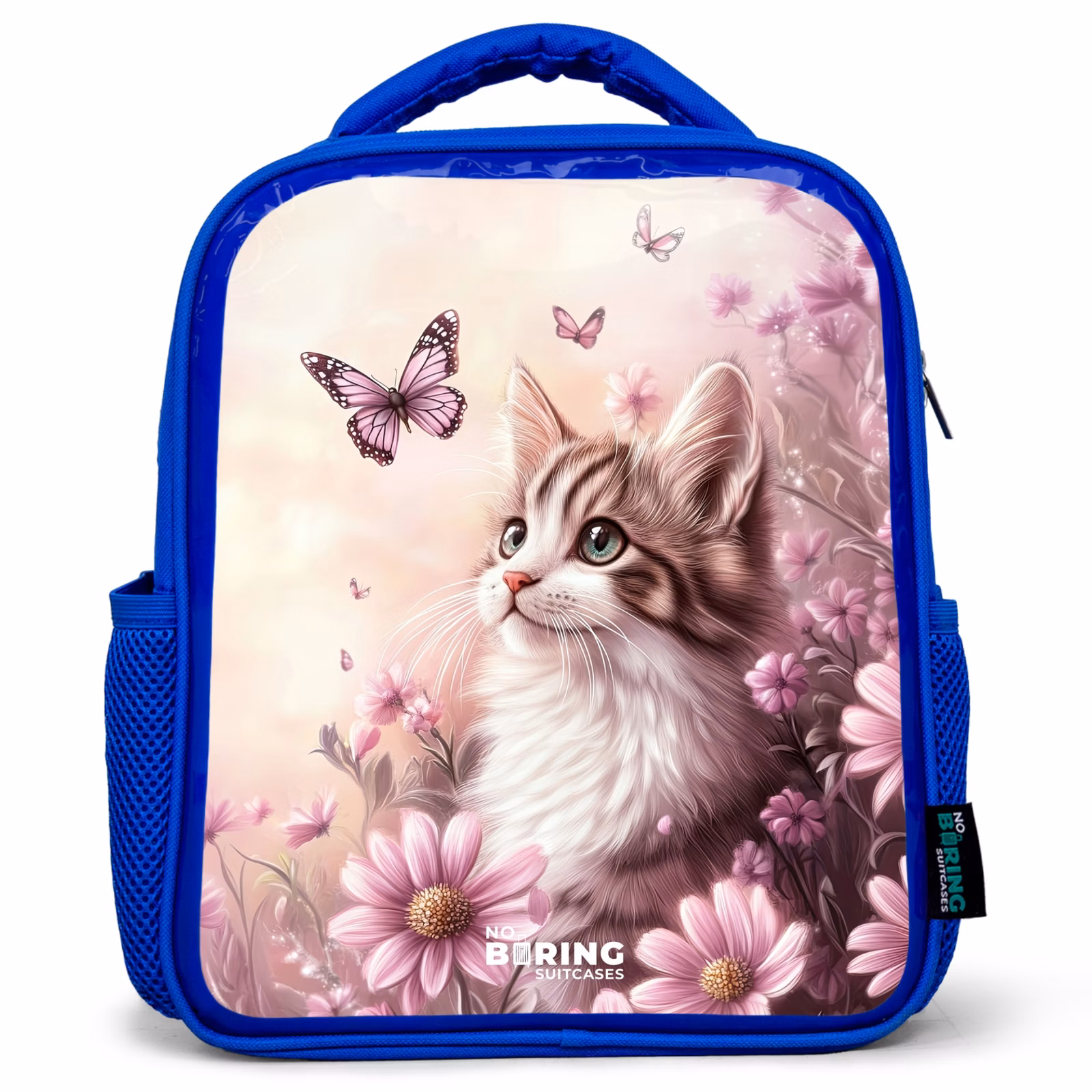 Kinderrucksack - Blau - Katze - Lila - Schmetterlinge - Blumen — 1