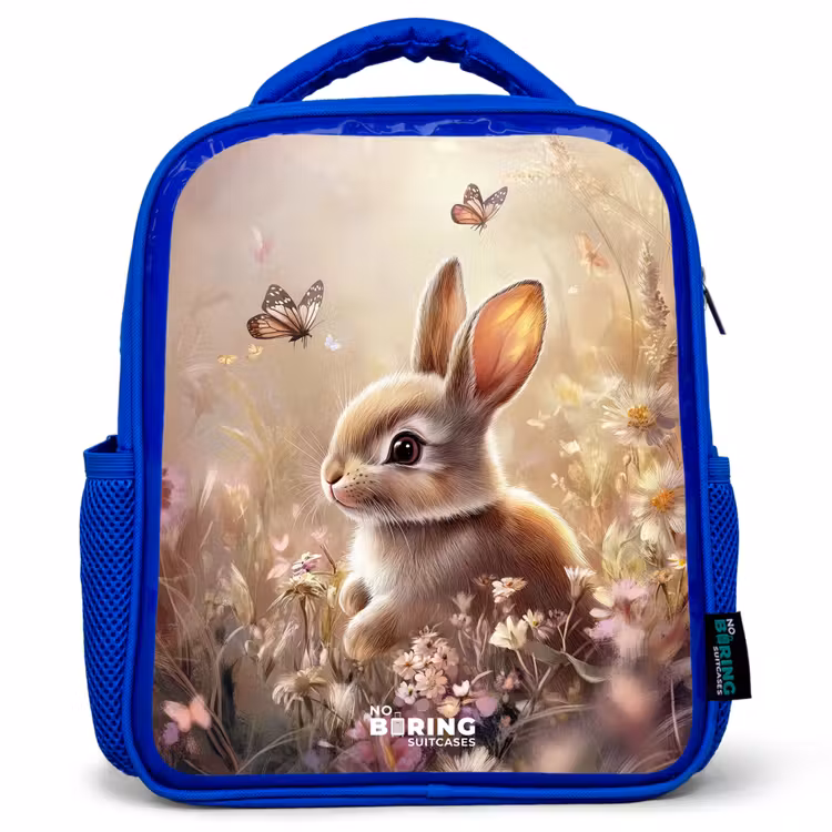 Kinderrucksack - Blau - Blumen - Braun - Hase - Schmetterling — 1